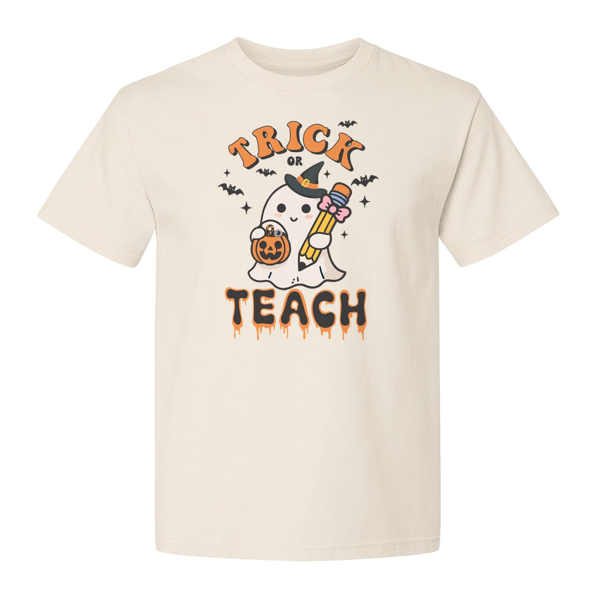 Teacher Halloween T-Shirt, Trick or Teach Ghost Design for Educators and Classroom Fall Gifts
