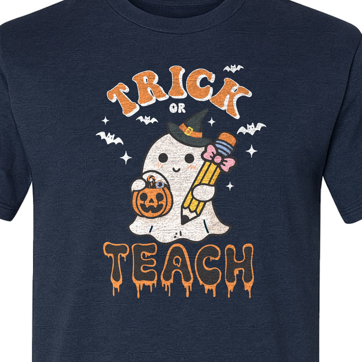 Teacher Halloween T-Shirt, Trick or Teach Ghost Design for Educators and Classroom Fall Gifts