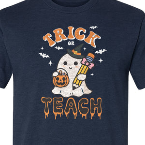 Teacher Halloween T-Shirt, Trick or Teach Ghost Design for Educators and Classroom Fall Gifts