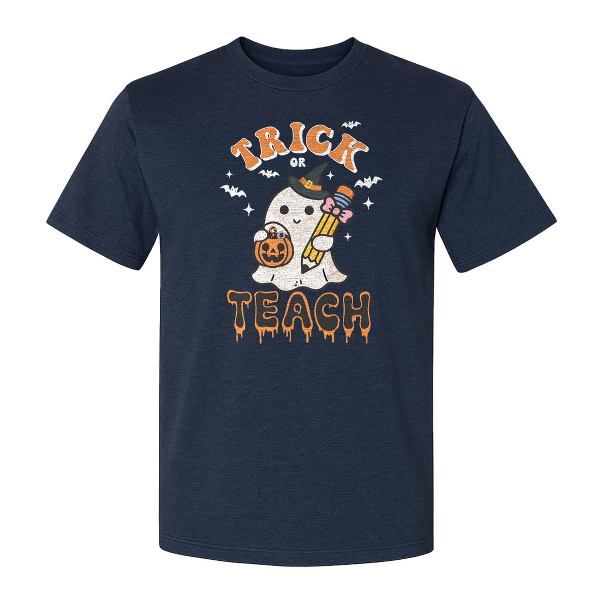 Teacher Halloween T-Shirt, Trick or Teach Ghost Design for Educators and Classroom Fall Gifts