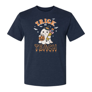 Teacher Halloween T-Shirt, Trick or Teach Ghost Design for Educators and Classroom Fall Gifts