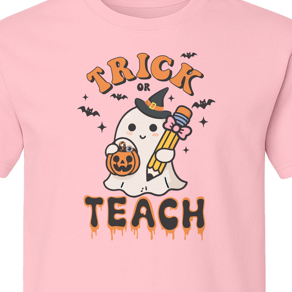 Teacher Halloween T-Shirt, Trick or Teach Ghost Design for Educators and Classroom Fall Gifts