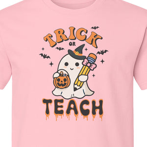 Teacher Halloween T-Shirt, Trick or Teach Ghost Design for Educators and Classroom Fall Gifts