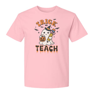 Teacher Halloween T-Shirt, Trick or Teach Ghost Design for Educators and Classroom Fall Gifts