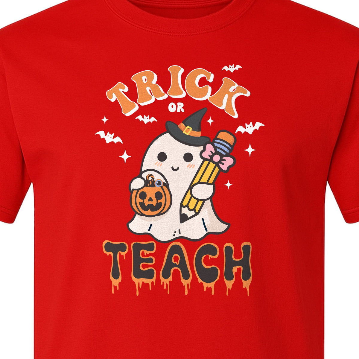 Teacher Halloween T-Shirt, Trick or Teach Ghost Design for Educators and Classroom Fall Gifts