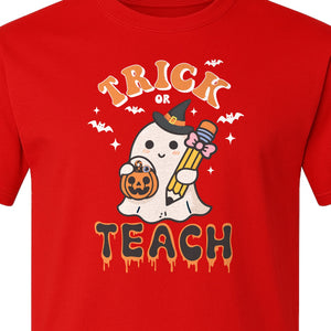 Teacher Halloween T-Shirt, Trick or Teach Ghost Design for Educators and Classroom Fall Gifts