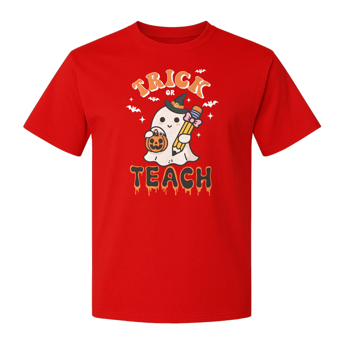 Teacher Halloween T-Shirt, Trick or Teach Ghost Design for Educators and Classroom Fall Gifts