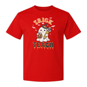 Teacher Halloween T-Shirt, Trick or Teach Ghost Design for Educators and Classroom Fall Gifts
