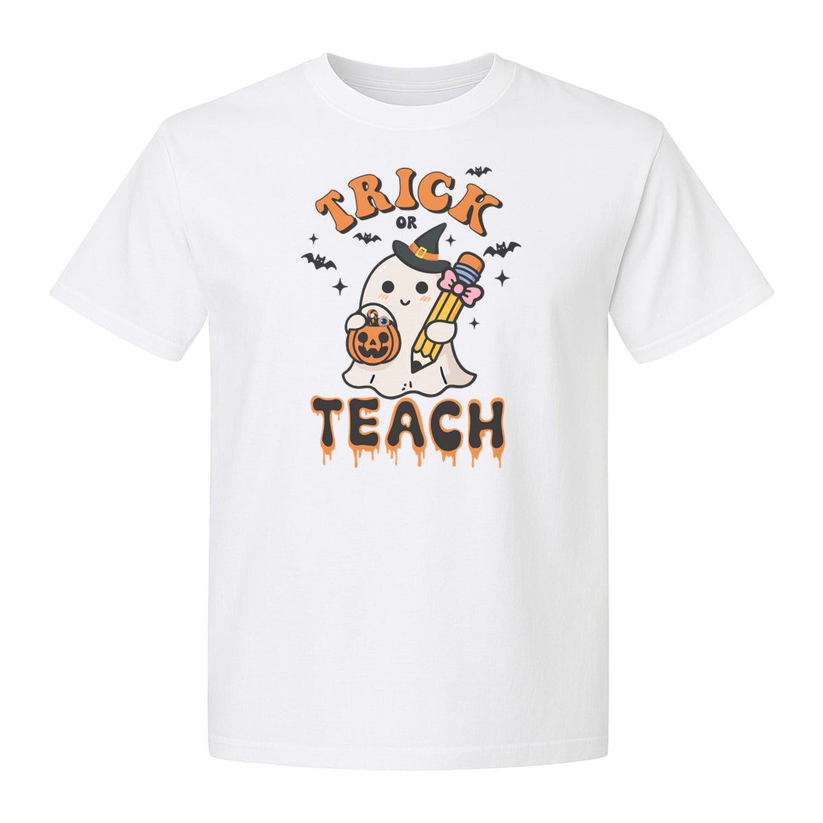 Teacher Halloween T-Shirt, Trick or Teach Ghost Design for Educators and Classroom Fall Gifts