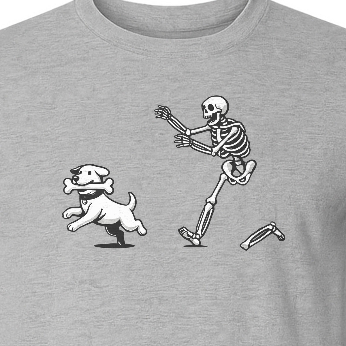Halloween Dog T-Shirt, Funny Skeleton Chasing Pup Graphic for Pet Lovers and Spooky Season