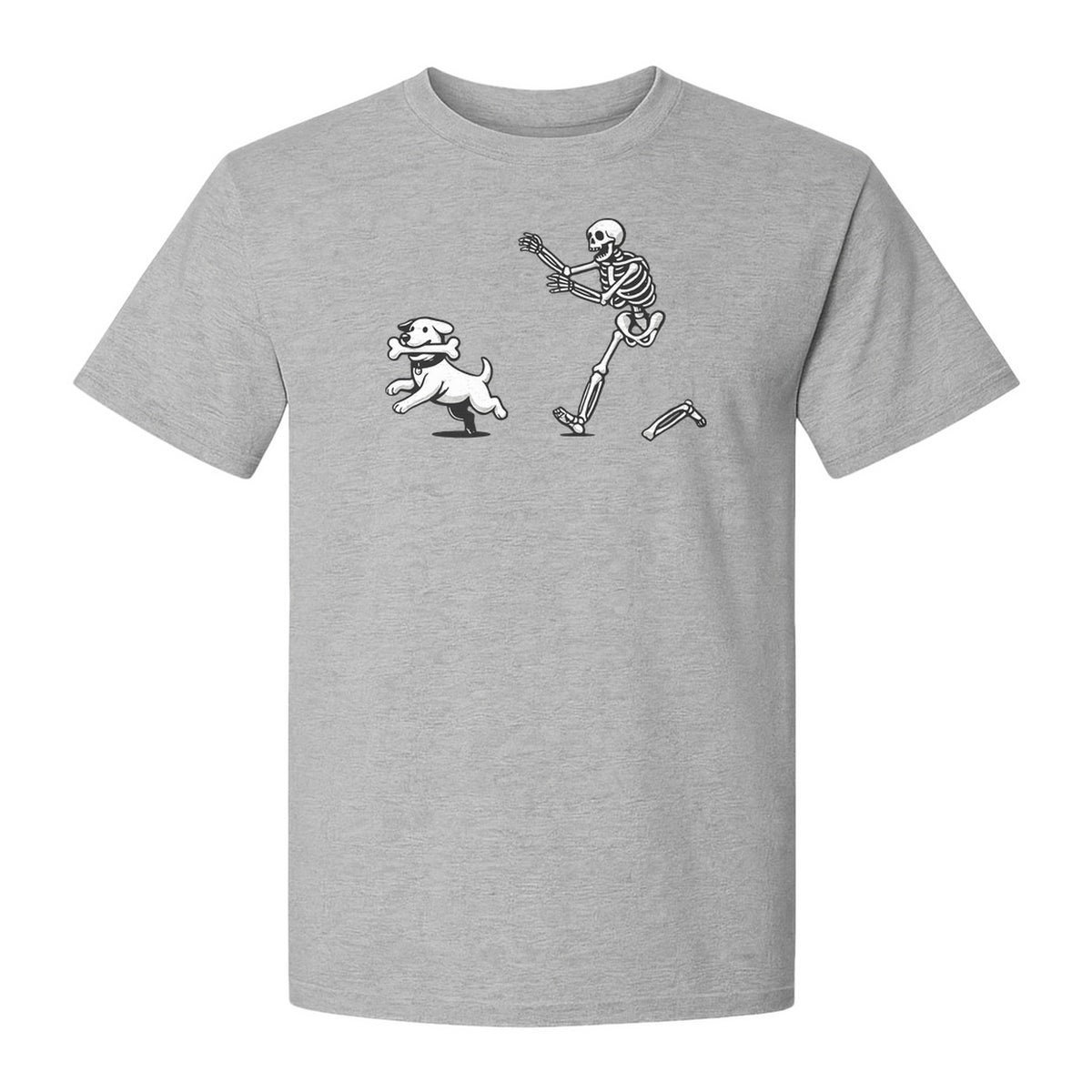 Halloween Dog T-Shirt, Funny Skeleton Chasing Pup Graphic for Pet Lovers and Spooky Season