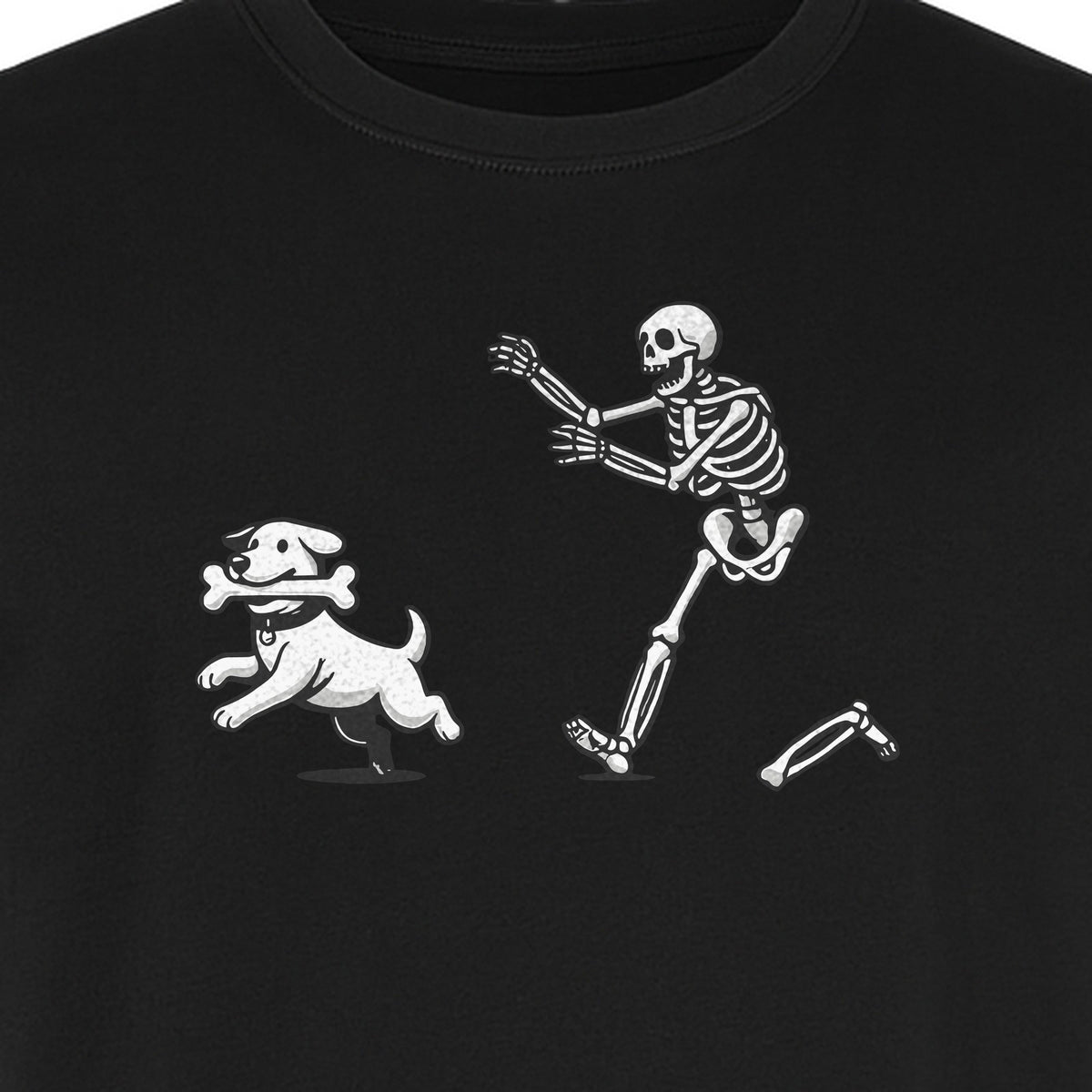 Halloween Dog T-Shirt, Funny Skeleton Chasing Pup Graphic for Pet Lovers and Spooky Season