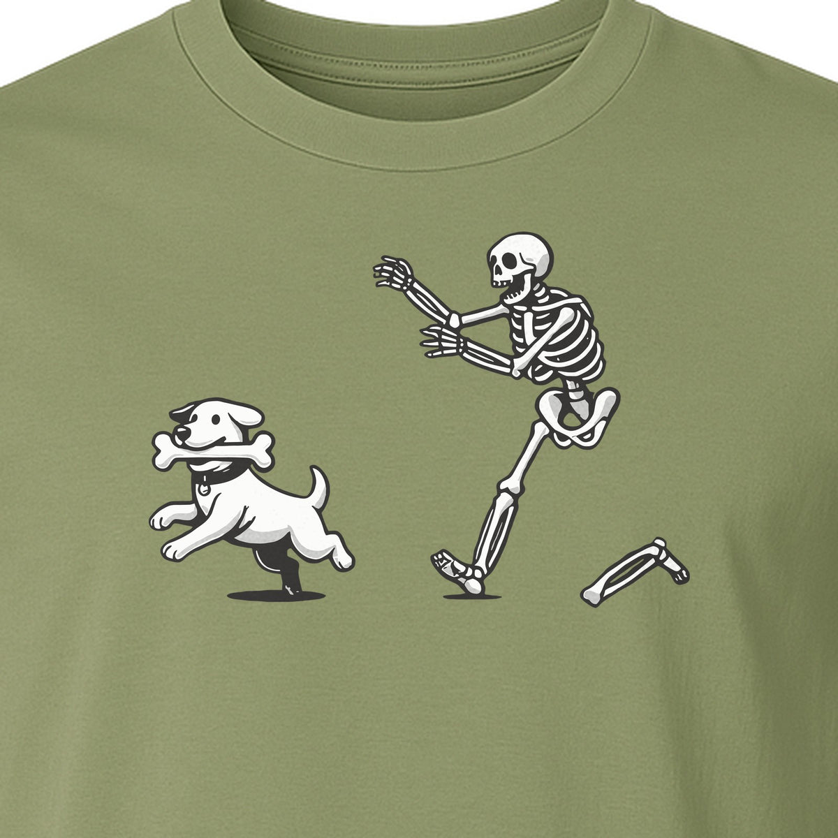 Halloween Dog T-Shirt, Funny Skeleton Chasing Pup Graphic for Pet Lovers and Spooky Season