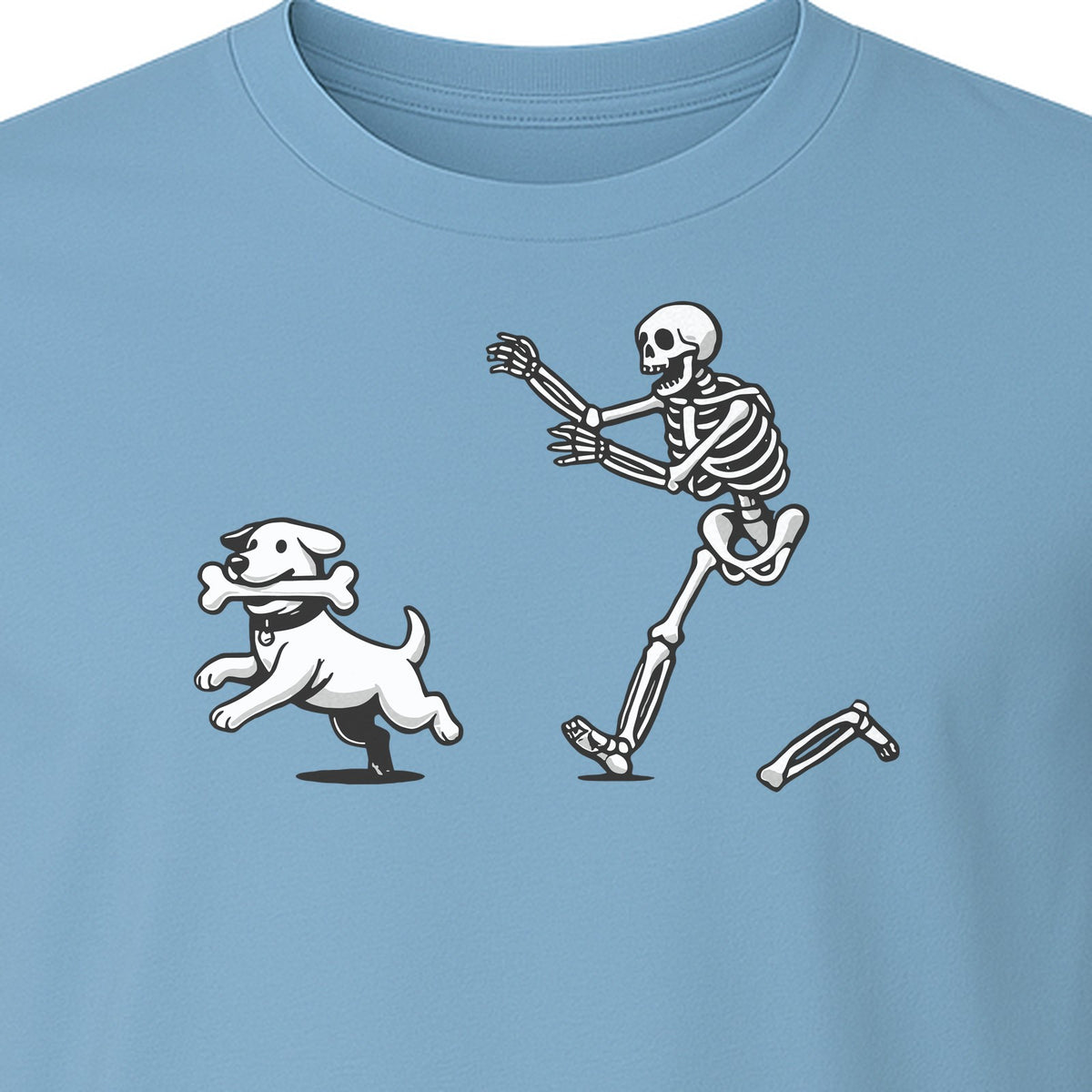 Halloween Dog T-Shirt, Funny Skeleton Chasing Pup Graphic for Pet Lovers and Spooky Season