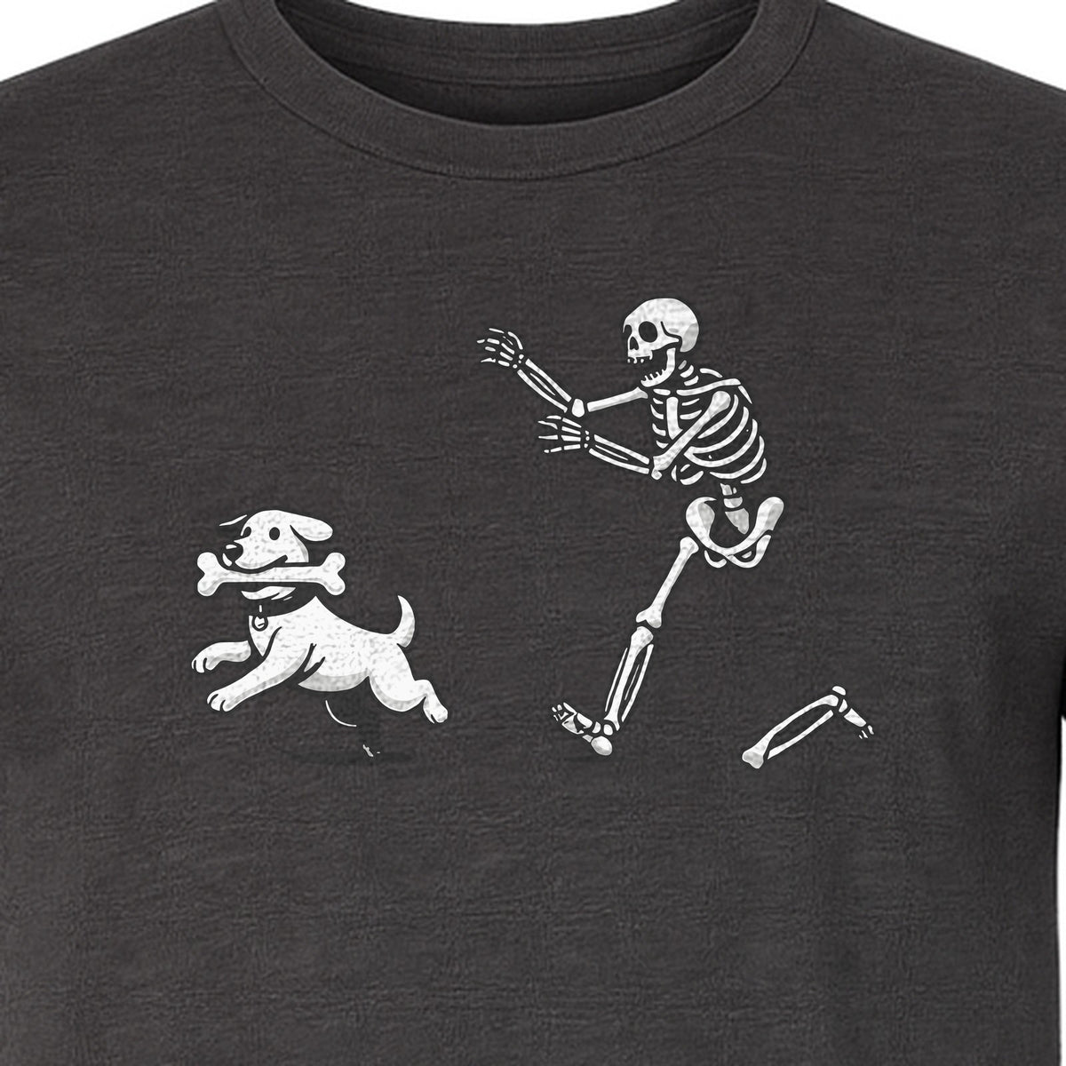 Halloween Dog T-Shirt, Funny Skeleton Chasing Pup Graphic for Pet Lovers and Spooky Season