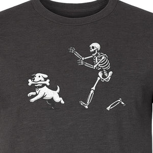 Halloween Dog T-Shirt, Funny Skeleton Chasing Pup Graphic for Pet Lovers and Spooky Season