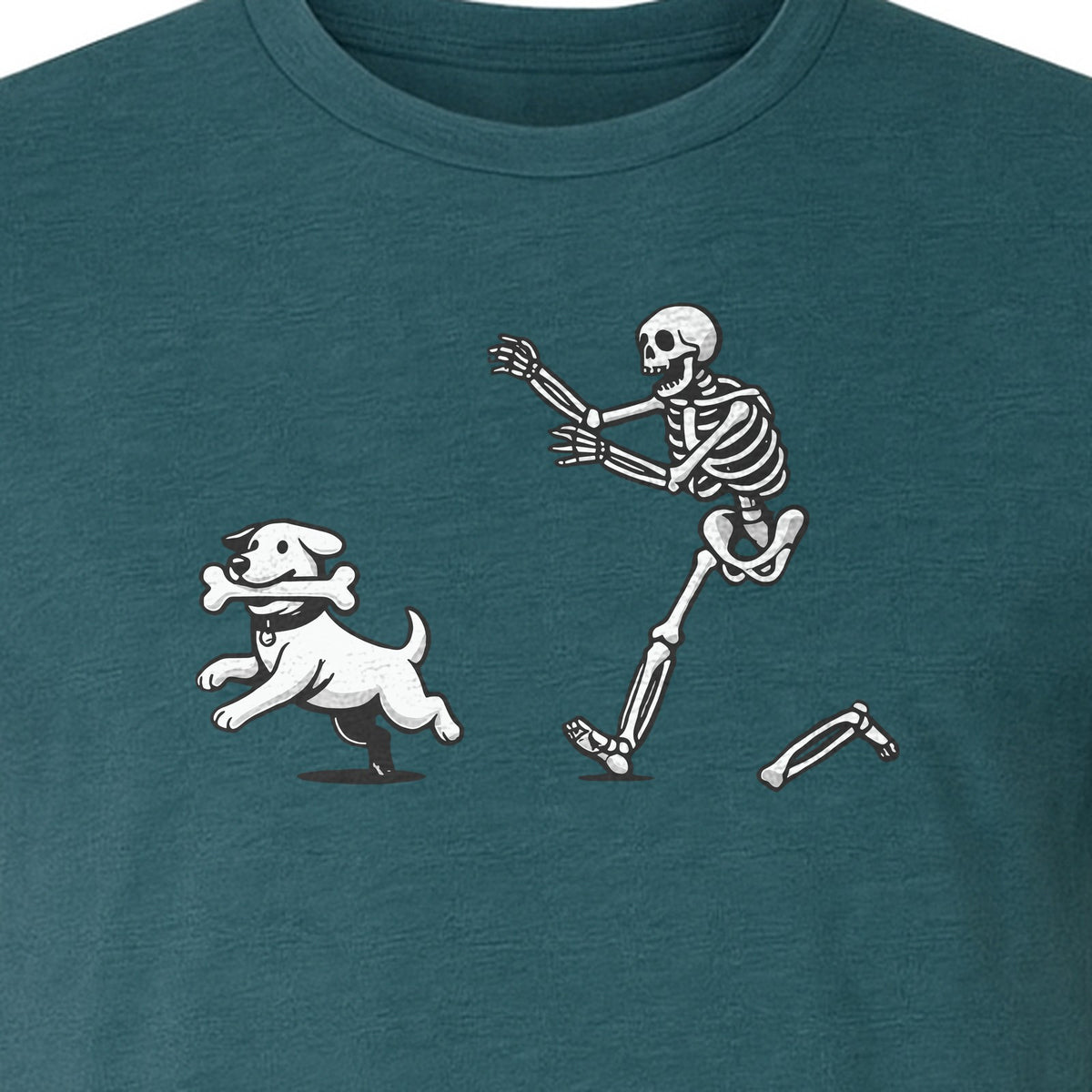 Halloween Dog T-Shirt, Funny Skeleton Chasing Pup Graphic for Pet Lovers and Spooky Season