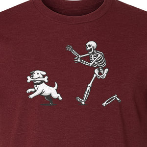 Halloween Dog T-Shirt, Funny Skeleton Chasing Pup Graphic for Pet Lovers and Spooky Season