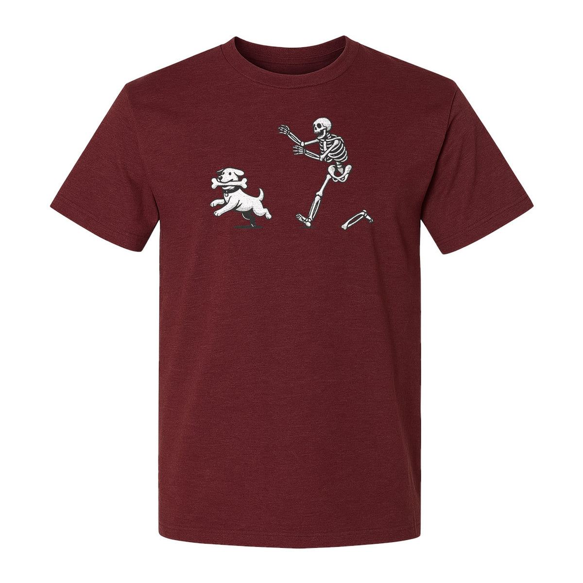 Halloween Dog T-Shirt, Funny Skeleton Chasing Pup Graphic for Pet Lovers and Spooky Season