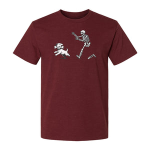 Halloween Dog T-Shirt, Funny Skeleton Chasing Pup Graphic for Pet Lovers and Spooky Season