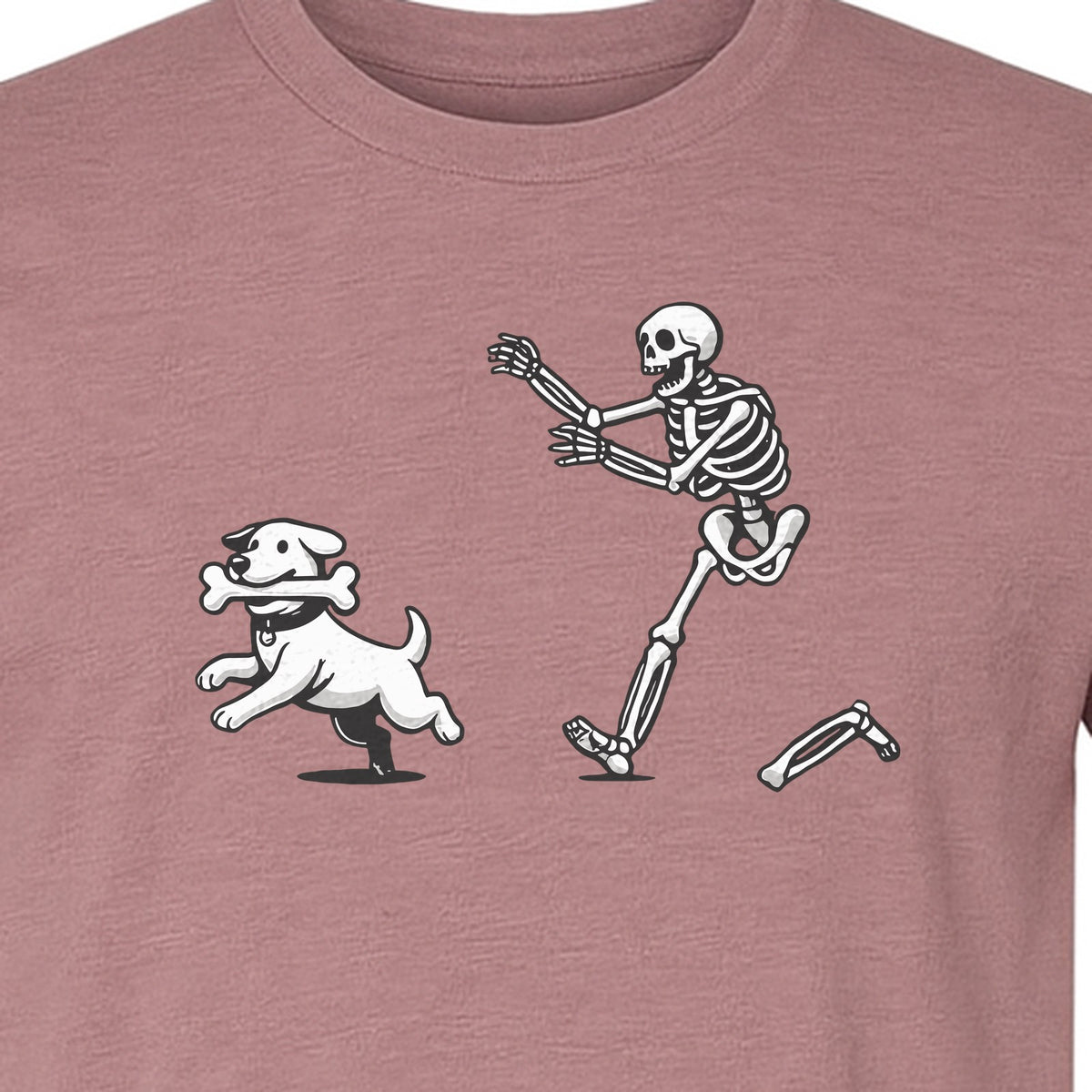 Halloween Dog T-Shirt, Funny Skeleton Chasing Pup Graphic for Pet Lovers and Spooky Season