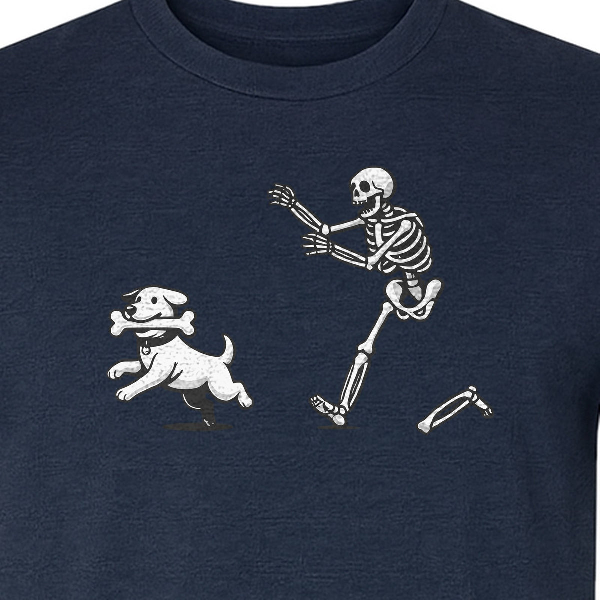 Halloween Dog T-Shirt, Funny Skeleton Chasing Pup Graphic for Pet Lovers and Spooky Season