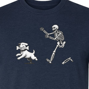 Halloween Dog T-Shirt, Funny Skeleton Chasing Pup Graphic for Pet Lovers and Spooky Season