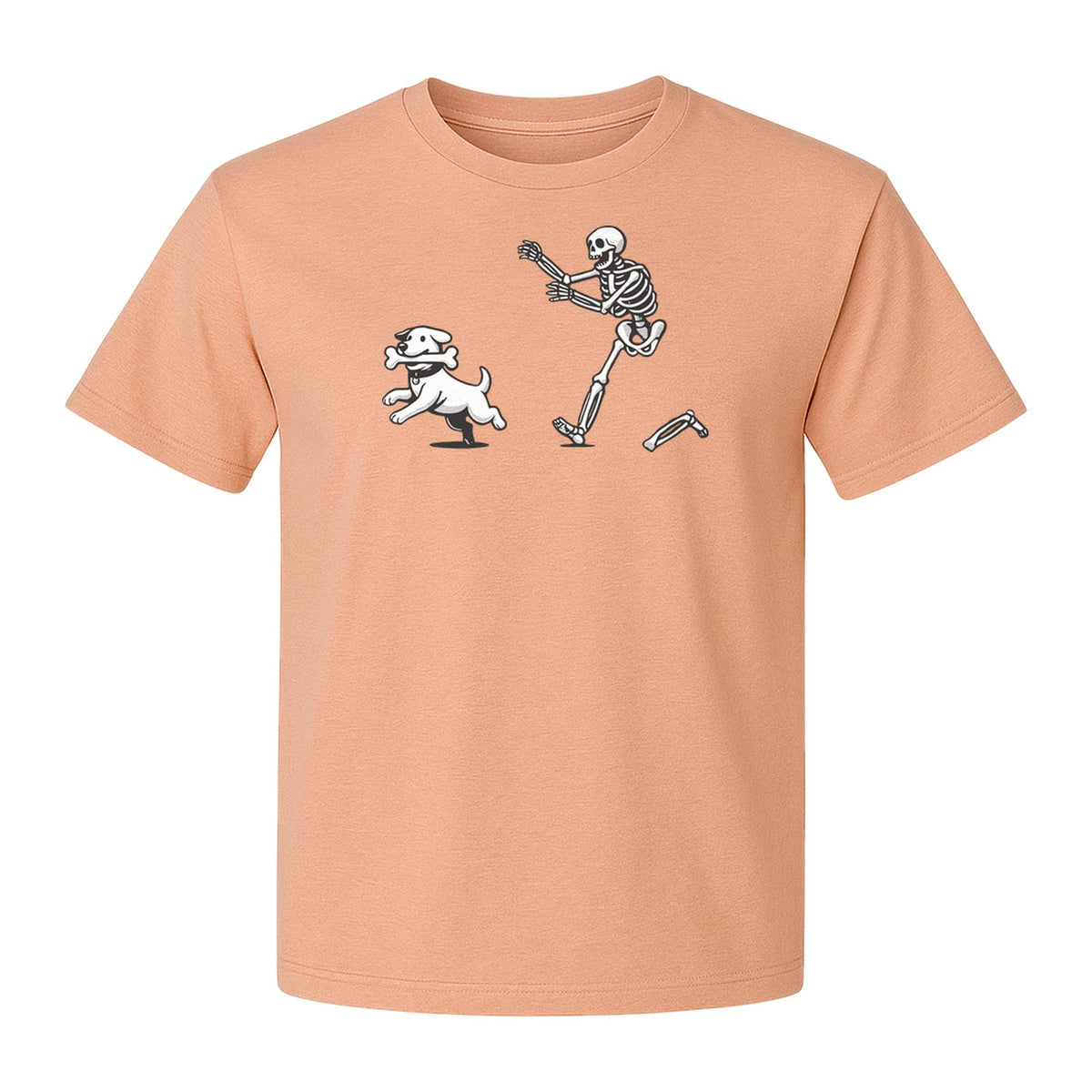 Halloween Dog T-Shirt, Funny Skeleton Chasing Pup Graphic for Pet Lovers and Spooky Season