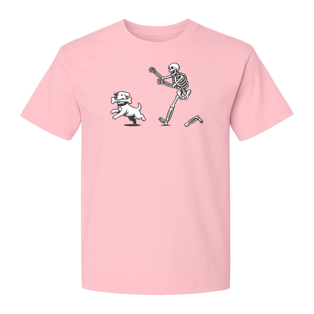 Halloween Dog T-Shirt, Funny Skeleton Chasing Pup Graphic for Pet Lovers and Spooky Season