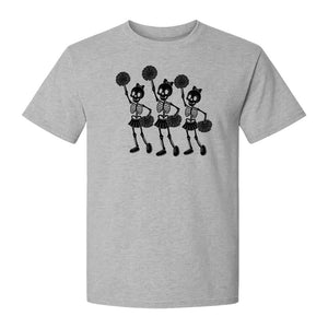 Skeleton Cheerleader T-Shirt, Spooky Halloween Spirit Squad Design for Cheer Moms