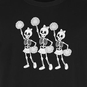 Skeleton Cheerleader T-Shirt, Spooky Halloween Spirit Squad Design for Cheer Moms