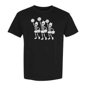 Skeleton Cheerleader T-Shirt, Spooky Halloween Spirit Squad Design for Cheer Moms
