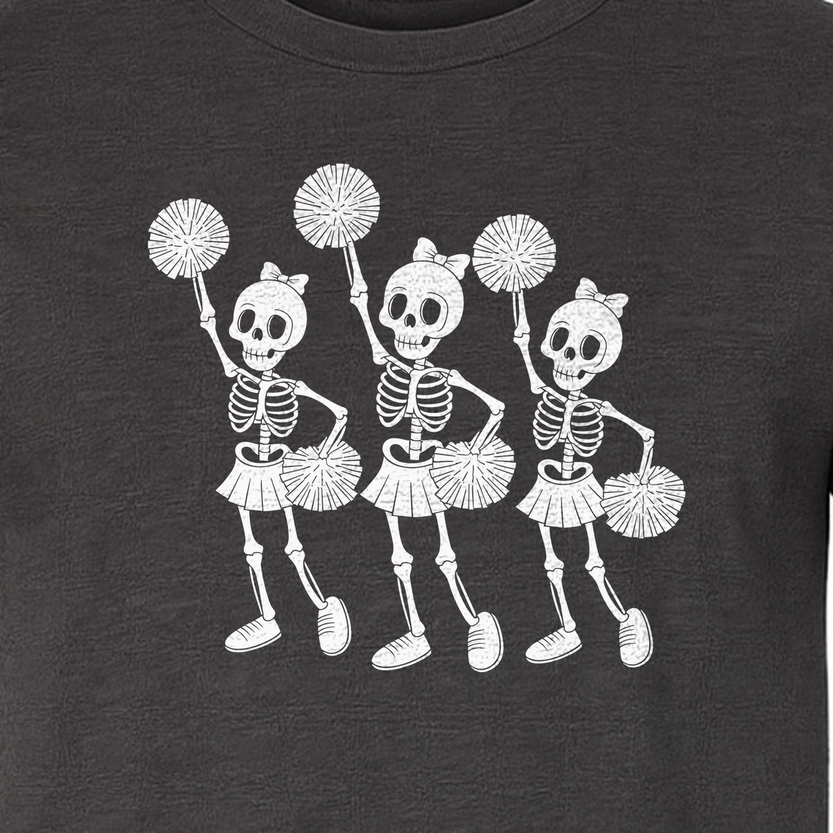 Skeleton Cheerleader T-Shirt, Spooky Halloween Spirit Squad Design for Cheer Moms
