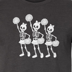 Skeleton Cheerleader T-Shirt, Spooky Halloween Spirit Squad Design for Cheer Moms