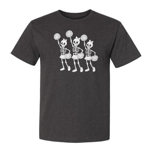 Skeleton Cheerleader T-Shirt, Spooky Halloween Spirit Squad Design for Cheer Moms