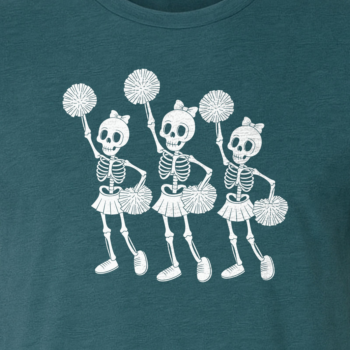 Skeleton Cheerleader T-Shirt, Spooky Halloween Spirit Squad Design for Cheer Moms