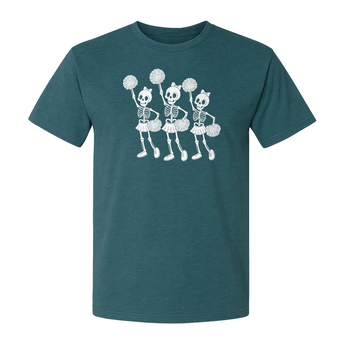 Skeleton Cheerleader T-Shirt, Spooky Halloween Spirit Squad Design for Cheer Moms
