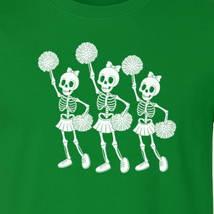 Skeleton Cheerleader T-Shirt, Spooky Halloween Spirit Squad Design for Cheer Moms