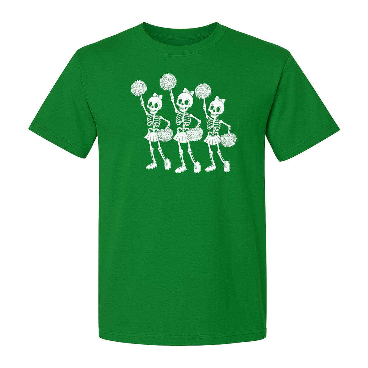 Skeleton Cheerleader T-Shirt, Spooky Halloween Spirit Squad Design for Cheer Moms