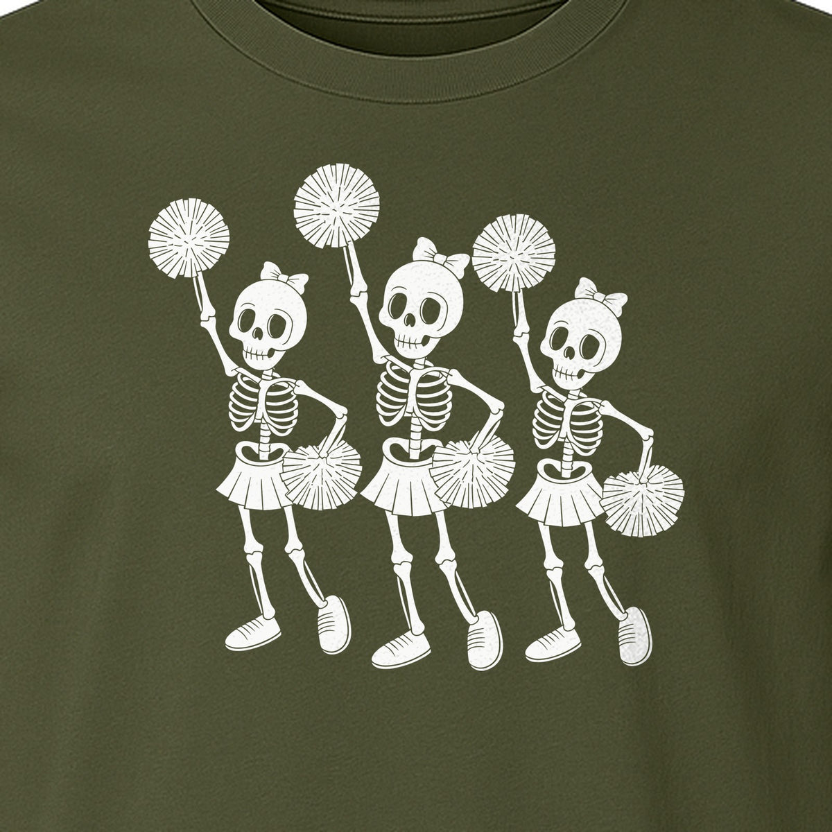 Skeleton Cheerleader T-Shirt, Spooky Halloween Spirit Squad Design for Cheer Moms