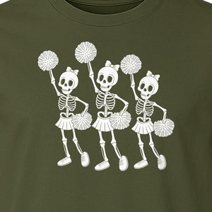 Skeleton Cheerleader T-Shirt, Spooky Halloween Spirit Squad Design for Cheer Moms