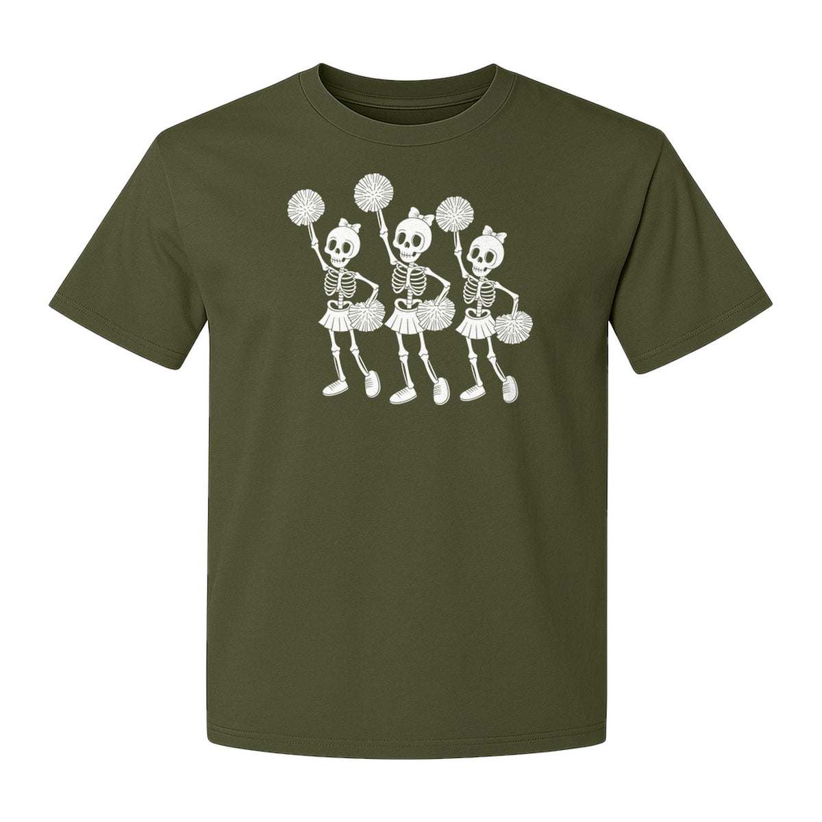 Skeleton Cheerleader T-Shirt, Spooky Halloween Spirit Squad Design for Cheer Moms