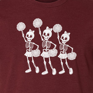 Skeleton Cheerleader T-Shirt, Spooky Halloween Spirit Squad Design for Cheer Moms
