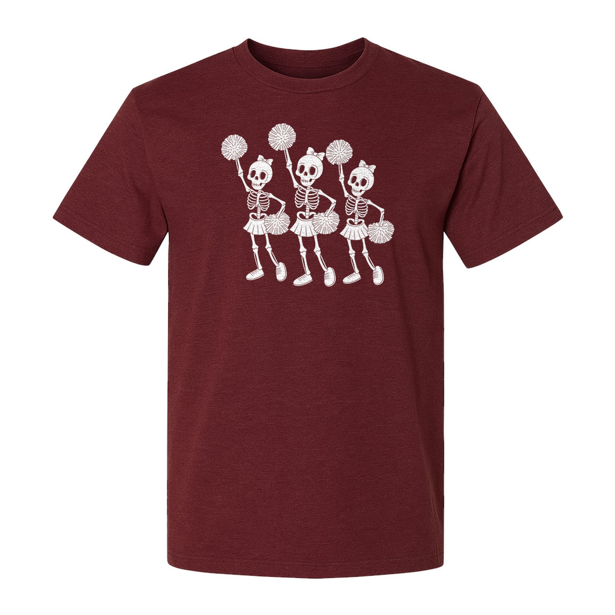 Skeleton Cheerleader T-Shirt, Spooky Halloween Spirit Squad Design for Cheer Moms