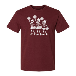 Skeleton Cheerleader T-Shirt, Spooky Halloween Spirit Squad Design for Cheer Moms