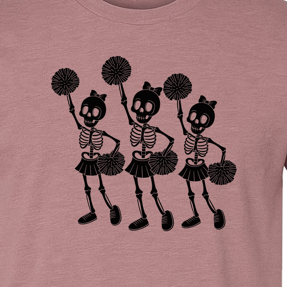 Skeleton Cheerleader T-Shirt, Spooky Halloween Spirit Squad Design for Cheer Moms