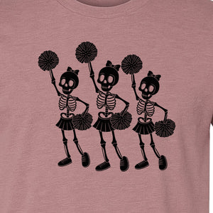 Skeleton Cheerleader T-Shirt, Spooky Halloween Spirit Squad Design for Cheer Moms