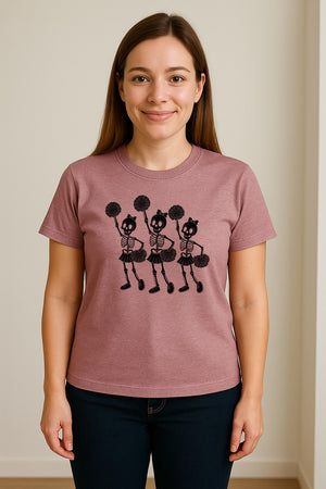 Skeleton Cheerleader T-Shirt, Spooky Halloween Spirit Squad Design for Cheer Moms