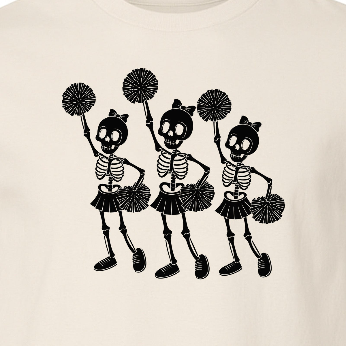 Skeleton Cheerleader T-Shirt, Spooky Halloween Spirit Squad Design for Cheer Moms