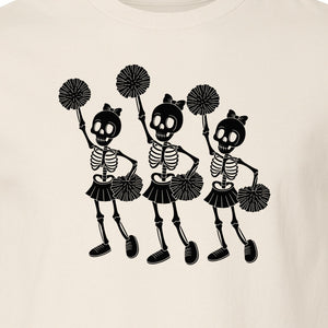 Skeleton Cheerleader T-Shirt, Spooky Halloween Spirit Squad Design for Cheer Moms